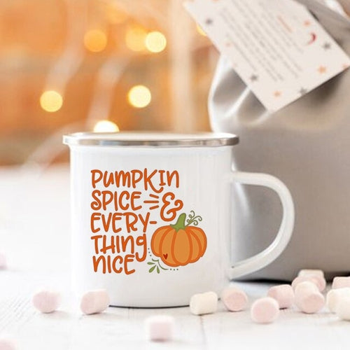 Pumpkin Spice and Everything Nice Enamel Mug Halloween Camping Mug