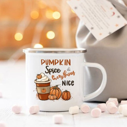 Pumpkin Spice and Everything Nice Enamel Mug Halloween Camping Mug