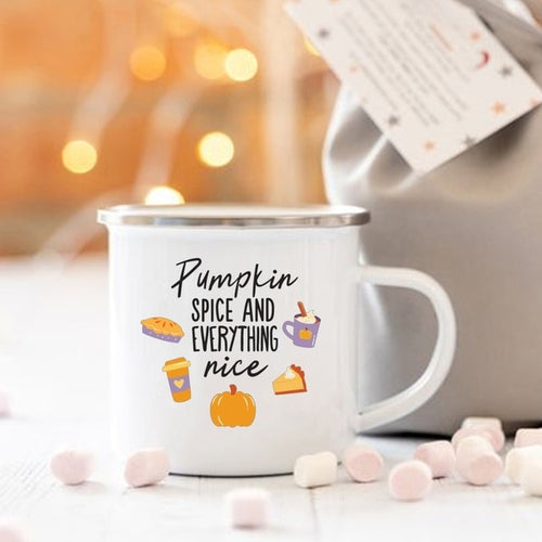 Pumpkin Spice and Everything Nice Enamel Mug Halloween Camping Mug