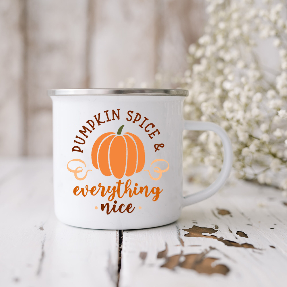 Pumpkin Spice and Everything Nice Enamel Mug Halloween Camping Mug