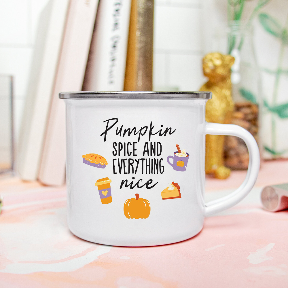 Pumpkin Spice and Everything Nice Enamel Mug Halloween Camping Mug