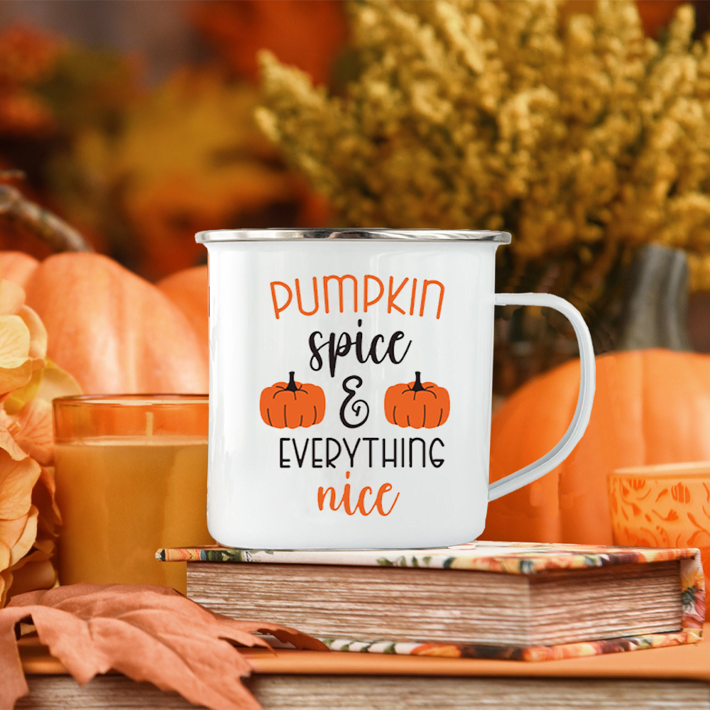 Pumpkin Spice and Everything Nice Enamel Mug Halloween Camping Mug
