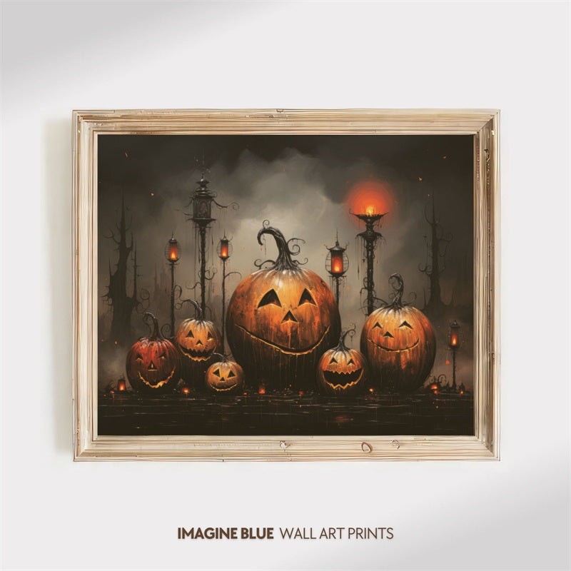 Abstract Art Canvas Painting Gothic Crow Pumpkin Skull Canvas Painting