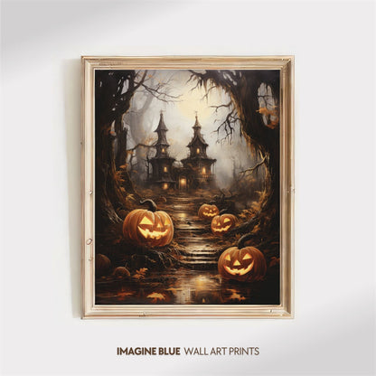 Abstract Art Canvas Painting Gothic Crow Pumpkin Skull Canvas Painting